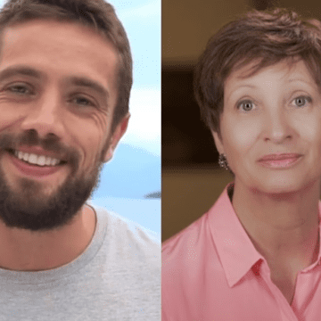 Imagem de Sônia Bridi, jornalista e mãe de Mariana Bridi, com Rafael Cardoso ao fundo, ator envolvido no caso de medida protetiva.