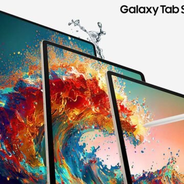 Tablet Galaxy Tab S10 Ultra sobre uma mesa, com capa teclado e S Pen em destaque, mostrando um design elegante e resistente.