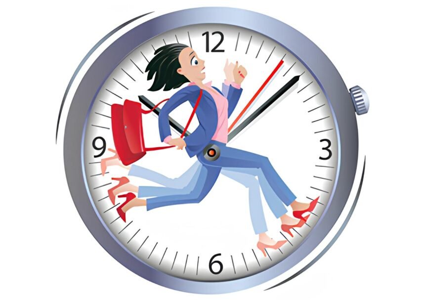 Uma ampulheta ao lado de um relógio, simbolizando a relação entre tempo cronológico e tempo percebido.