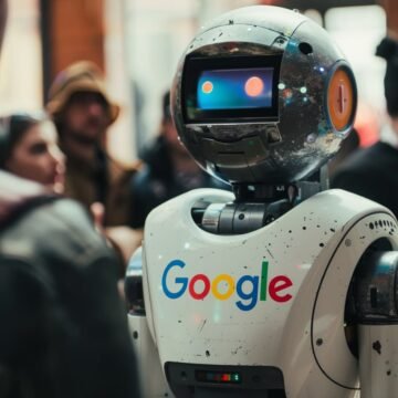 Sede do Google nos Estados Unidos com detalhes futuristas e uma representação gráfica do funcionamento do Whisk.