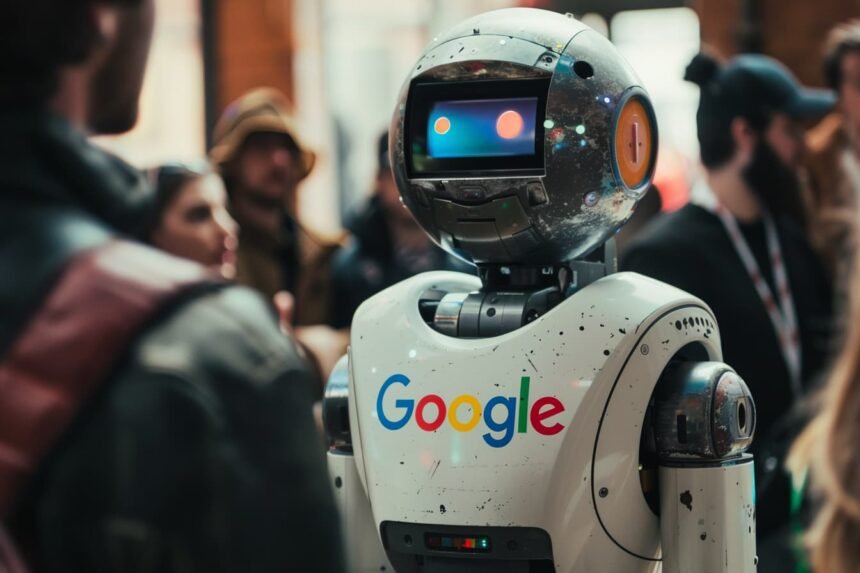 Sede do Google nos Estados Unidos com detalhes futuristas e uma representação gráfica do funcionamento do Whisk.
