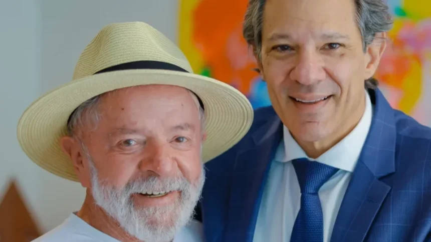 aprovação do ministro Fernando Haddad, destacando 27% de aprovação, com um fundo que remete a economia e política no Brasil.