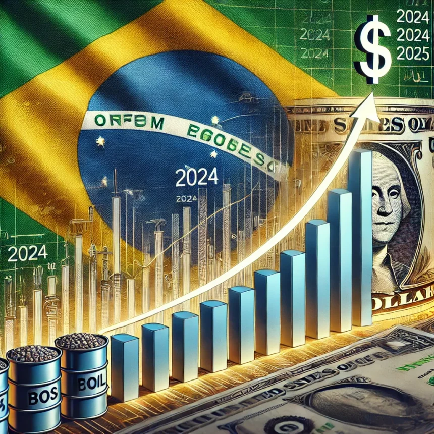 Gráfico mostrando a disparada do dólar em 2024, com tendência de alta para 2025.
