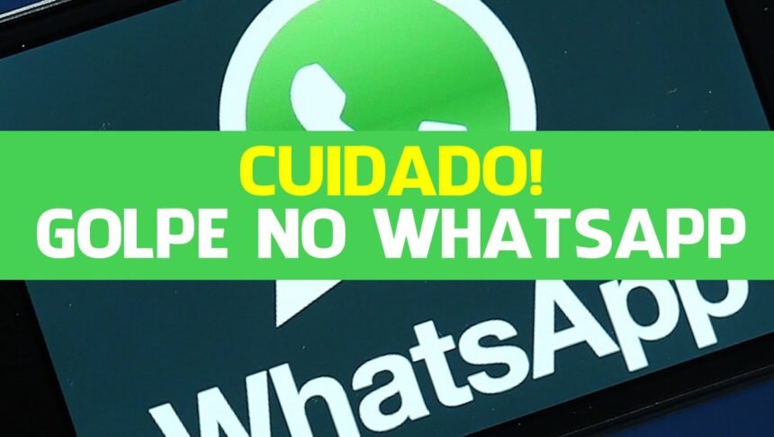 Uma ilustração digital realista de um smartphone exibindo o logotipo do WhatsApp na tela, cercado por ícones de cadeados e escudos, simbolizando segurança. O fundo é um gradiente de tons azul e verde, representando proteção digital.