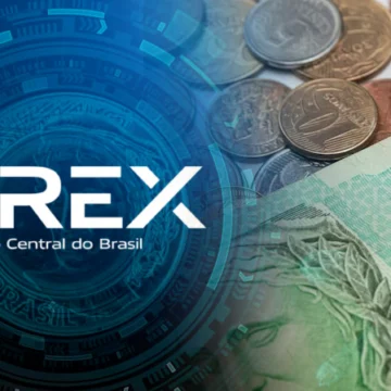 Uma representação gráfica de um cadeado sendo substituído por um Bitcoin, simbolizando a proteção da liberdade financeira em relação ao controle estatal do DREX.
