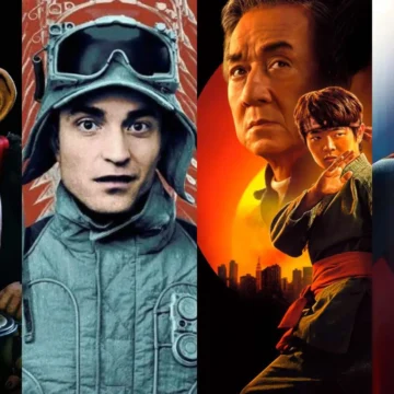 Uma montagem com pôsteres dos cinco filmes mais aguardados de 2025: "O Macaco", "Mickey 17", "Karate Kid: Lendas", "Missão: Impossível - O Acerto Final" e "Superman", dispostos lado a lado.